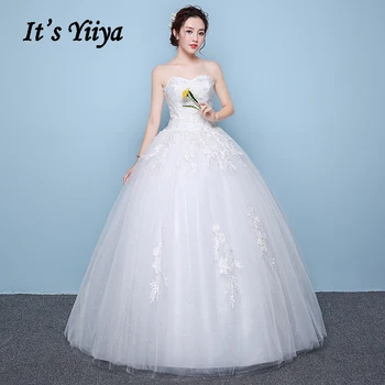 Vestuvių Suknelės Baltos, Tai Yiiya AR730 Siuvinėjimo Plius Dydis Vestuvių Chalatai Moterims, Elegantiškas Stebėjimo Nėrinių Ilga Vestuvinė Suknelė