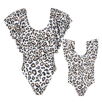 Vientisas Pynimas Tėvų-vaikų Leopard maudymosi kostiumėlį, Mama, Dukra, maudymosi Kostiumėliai Moterims Pavasario Šeimos Atitikimo Drabužius, Maudymosi Kostiumą