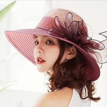 Vientisos spalvos saulės, Skrybėlės moterims, Platus, Birm Panamos Paplūdimys skrybėlę vasarą, merginos Kibirą kepurės moterų Gėlės kaulų Chapeu feminino