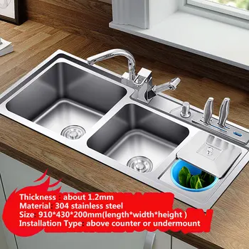 Virtuvės kriauklė nerūdijančio plieno, dvigubo dubenį virš skaitiklis arba udermount kriauklės daržovių plovimo baseino 1.2 mm storio virtuvės kriauklės