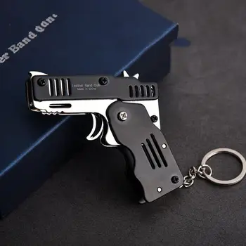 Visi metaliniai mini galima sulankstyti kaip raktų žiedas gumos juosta ginklą vaikų dovanų žaislų šešių eilių guminis žaislas pistoletas žaislas ginklą