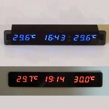 Voltmeter + Termometras+ laikrodis DC12v Automobilį auto Skaitmeninis LED Įtampos metu temp vidaus/Lauko Temperatūros Matuoklis