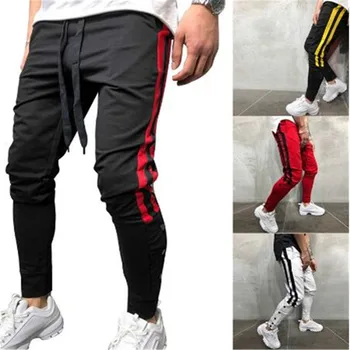 Vyrai Track Kelnės 2019 NAUJAS Mados Hip-Hop Fitneso Streetwear Dryžuotos Kelnės Raišteliu Poilsiu Sweatpants Pantalon Homme S-3XL