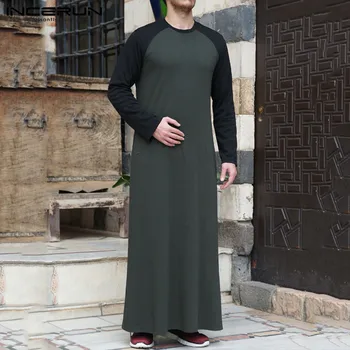 Vyrai islamo arabų Kaftan Musulmonų Ilgai Marškinėliai ilgomis Rankovėmis Kratinys O Kaklo Atsitiktinis Rūbeliai Artimųjų Rytų Vyrų Jubba Thobe 2021 INCERUN