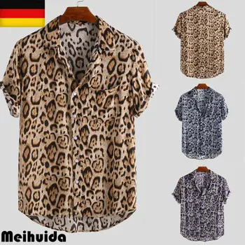 Vyriški Leopardas Spausdinti Marškinėliai trumpomis Rankovėmis Pasukite Žemyn Apykaklės, V-Kaklo Prarasti Viršuje Atsitiktinis Streetwear Negabaritinių Marškinėliai Drabužių
