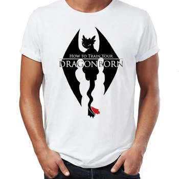 Vyriški Marškinėliai Skyrim Dragonborn Toothless Dragon Juokinga Nuostabus Kūrinys Atspausdinta Tee