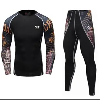 Vyriški Suspaudimo Rashguard Marškiniai ilgomis Rankovėmis 3D Spausdinimo Jiu Jitsu T-Shirt MMA Fitneso Vyrų Quick Dry Fitness Top