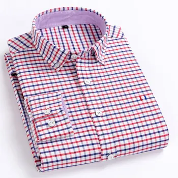Vyriški ilgomis Rankovėmis Medvilnė, Oksfordo Marškinėliai Naujas Mados Mygtuką žemyn Apykaklės Skara Solid Color Soft Plius Dydis 3XL Atsitiktinis Marškinėliai