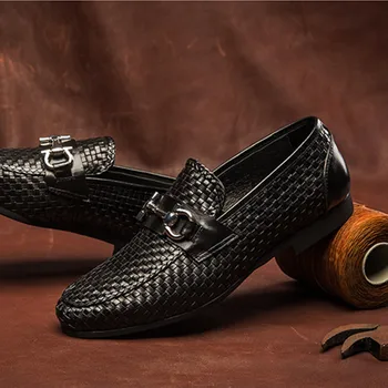 Vyrų batai, prekės ženklo mados pintas mens oficialų batai paslysti ant natūralios odos kvėpuojantis rudas juodas verslo suknelė bateliai vyrai