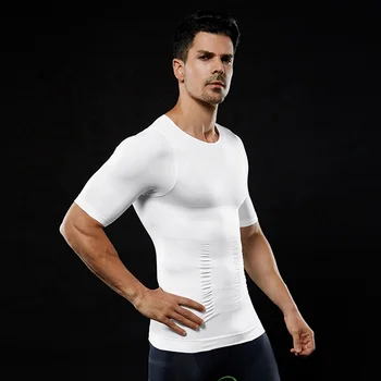 Vyrų kūno shaper shapewear sporto bodybuild slim fit marškinėliai apatiniai prakaito sporto lieknėjimo suspaudimo t-shirt viršuje joga