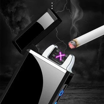Vėjo Dvigubo Kampo Lengvesni USB Įkrovimo Lengvesni Flameless Metalų Elektrinis Cigarečių žiebtuvėliai su LED Maitinimo Ekranas Vyrams