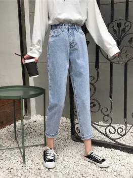 WAVSIYIER kietas aukšto juosmens džinsai moteris 2020 m. rudens žiemos džinsinio audinio kelnės moterims Džinsinio audinio Kelnės korėjos stilius derliaus Streetwear ziajać