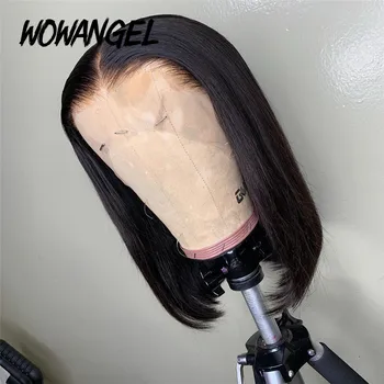 WOWANGEL Nėriniai Priekiniai Žmogaus Plaukų Perukai Trumpas Tiesiai Bob Perukai Už juodaodžių Moterų Gamtos Valsčiaus Preplucked Balinti Mazgų Uždaryti