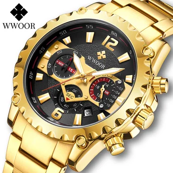 WWOOR Naujų Kūrybinių Laikrodžiai Vyrams 2021 Top Brand Prabanga Aukso Juodas Kvarcas Žiūrėti Vyrų Sporto Vandeniui Riešo Žiūrėti Relojes Hombre