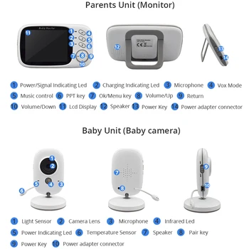 Wireless Baby Monitor VB603 3.2 colių BeBe Baba Elektroninė Auklė, Radijas, Vaizdo Kūdikių Auklės Kameros Temperatūros Stebėjimo Camara