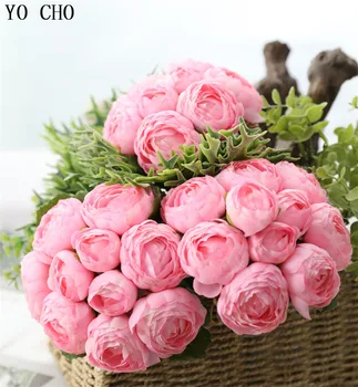 YO CHO Dirbtinių Gėlių 10 Galvų Šilko Rožių Puokštė Imitacija Netikrą Gėlės Sode Vestuvių Stalo Dekoro Bordo Dirbtiniais Gėlių