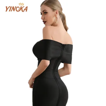 Yinoka seksualus tvarstis suknelės china midi elegantiškas off peties juoda vakarą bodycon suknelė 2020 metų vasaros naktį garsenybė clubwear