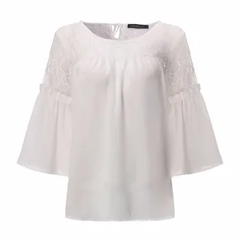ZANZEA Moterų Marškiniai 2021 M. Vasaros Stiliaus Blusas Šifono Kratinys Nėrinių Kietas Marškinėliai Atsitiktinis Palaidų Baltos Palaidinės, Topai Plius Dydis