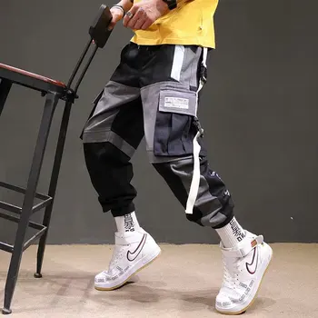 ZAZOMDE Vyrų Krovinių Kelnės Juodojo Kaspino Bloko Multi-Pocket 2020 Poilsiu Harajuku Sweatpant Hip-Hop Laisvalaikio Vyriškos kelnės streetwear vyrai