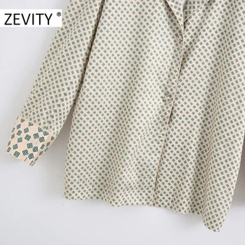 ZEVITY moterų derliaus geometrinis spausdinti atsitiktinis kimono palaidinė marškinėliai lady ilgomis rankovėmis pasukite žemyn apykaklės blusas prašmatnus rudenį viršūnes LS7133