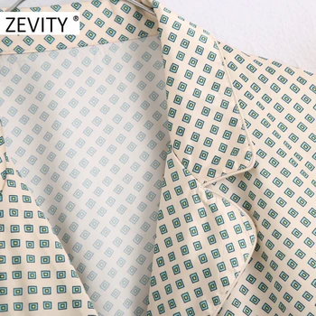 ZEVITY moterų derliaus geometrinis spausdinti atsitiktinis kimono palaidinė marškinėliai lady ilgomis rankovėmis pasukite žemyn apykaklės blusas prašmatnus rudenį viršūnes LS7133