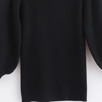 Zatrf moterų nauja stovėti apykaklės 7 / 4 rankovėmis Megztiniai, marškinėliai rudenį 2019 m. Peng Peng rankovės šonkaulio Mezgimo marškinėliai megztinis 05536136681