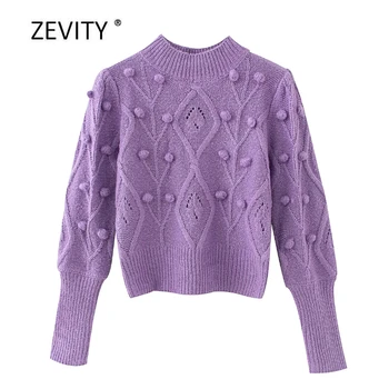 Zevity naujas moterų mados vientisos spalvos kamuolys appliques mezgimo megztinis ponios atsitiktinis ilgomis rankovėmis megztiniai prašmatnus puloveriai viršūnes S309