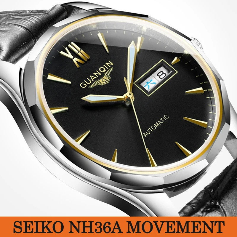 GUANQIN Vyrų Mechaninė Automatinė Japonija NH36 Judėjimo Sapphire atsparus Vandeniui Laikrodžiai Vyrams Prabangos Prekės ženklo Laikrodį Relogio Masculino
