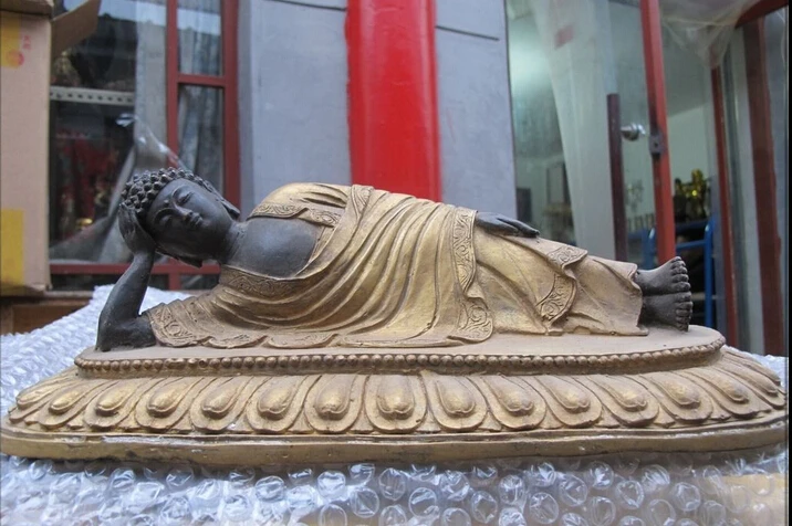 Bi002077 Tibeto Induizmas Paauksuota Bronza Miego, POILSIO Sakyamuni Buda Shakyamuni melas Nirvana