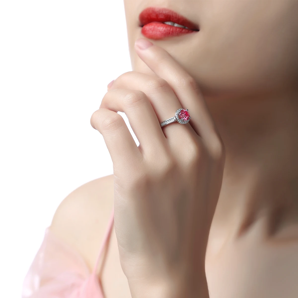 Prabangos Stiliaus Gryno Sidabro 925 Vestuviniai Žiedai Aukštos Kokybės Rožinės Spalvos Moissanite Sužadėtuvių Reguliuojamas Brangakmenio Moterų Žiedai