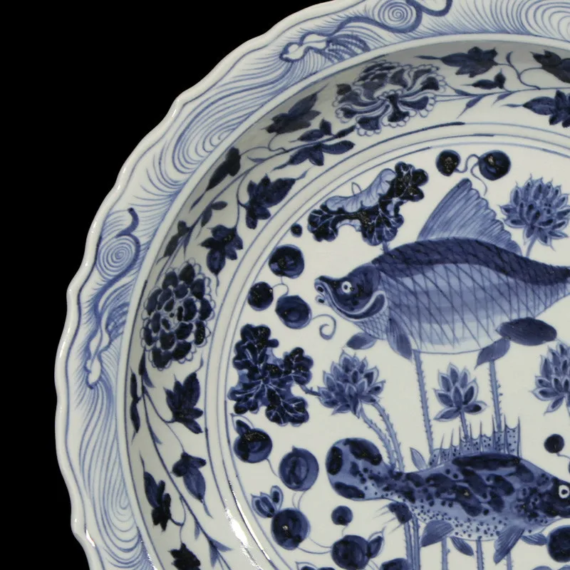 16 colių Lagre Senovinių Klasikinių Rankomis Dažyti Mėlyna ir Balta Žuvis, Apdailos Turas Keramikos Plokštės
