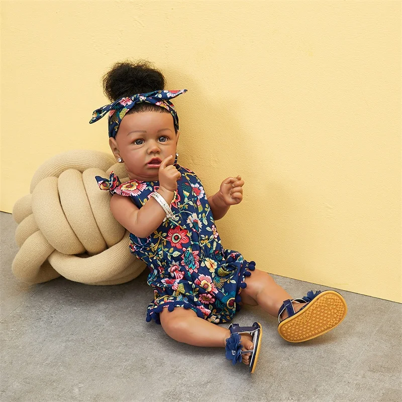23inch Apie 58cm Berniukas Mergaitė Amerikos Juodosios Lėlės Reborn Baby Doll Kreivas Burną Realus Visą Silikono Baby Doll Su širdies Plakimas
