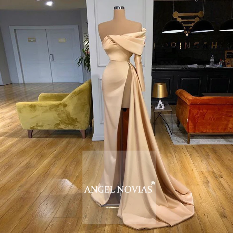Ilgomis Rankovėmis Šampano arabų vakarinę Suknelę 2020 kaftan Dubajus Vestido Formatura Ilgai Prom Šalis Suknelė