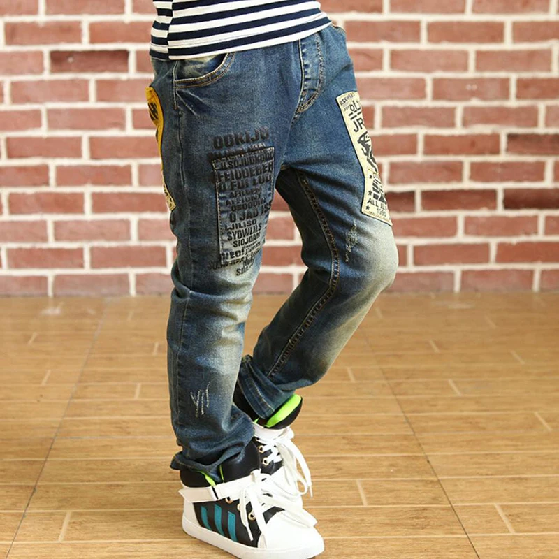 Vaikų drabužiai berniukams ilgai stiliaus medvilnės džinsai 3-13 Y paauglių Rudenį, pavasarį džinsinio audinio kelnės paauglių berniukas kelnės laisvalaikio kelnės