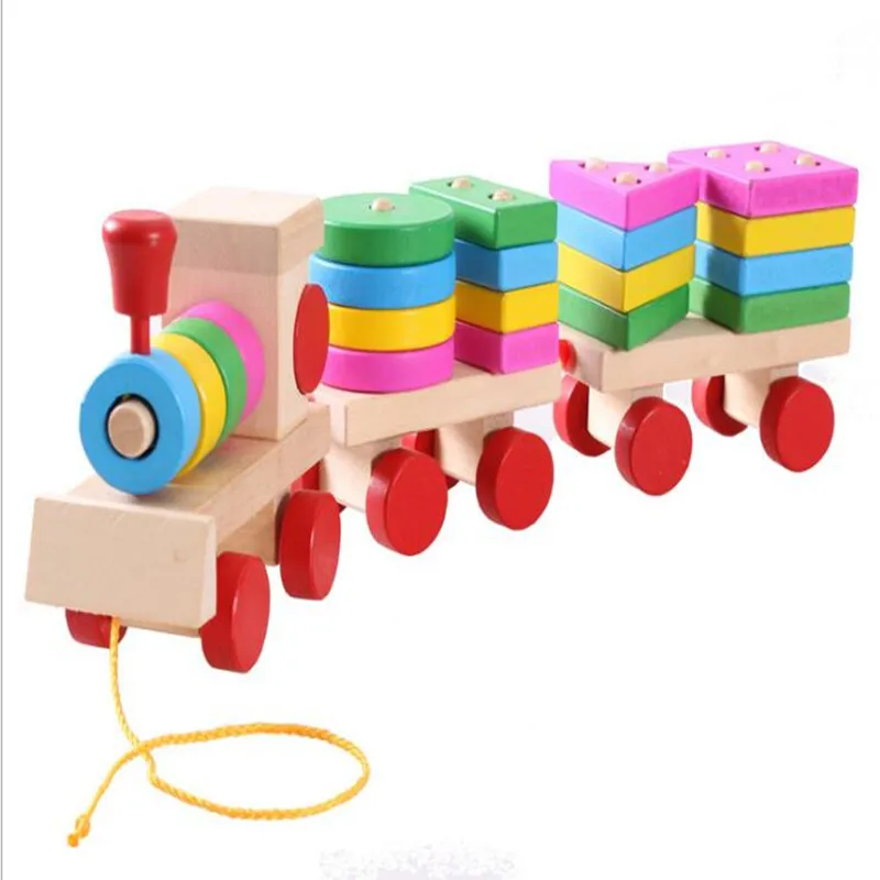 Spalvinga Geometrinė Figūra Skaitmeninis Medinis Žaislas Traukinio Vaikų Ankstyvojo Ugdymo Blokai Montessori Kūdikių Pažinimo Žaislą Dovanų