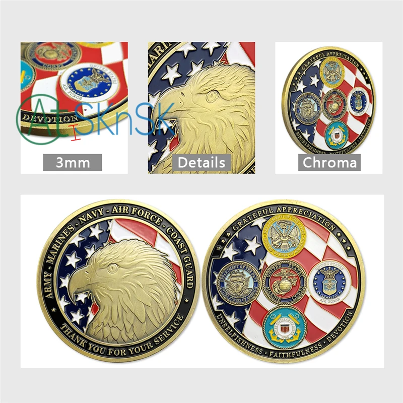 50pcs/daug JAV Armijos Jūrų Laivyno, Oro Pajėgų, Pakrantės Sargybos Iššūkis Monetos Dėkojame už Jūsų paslaugoms Progines Monetas Kolekcionieriams