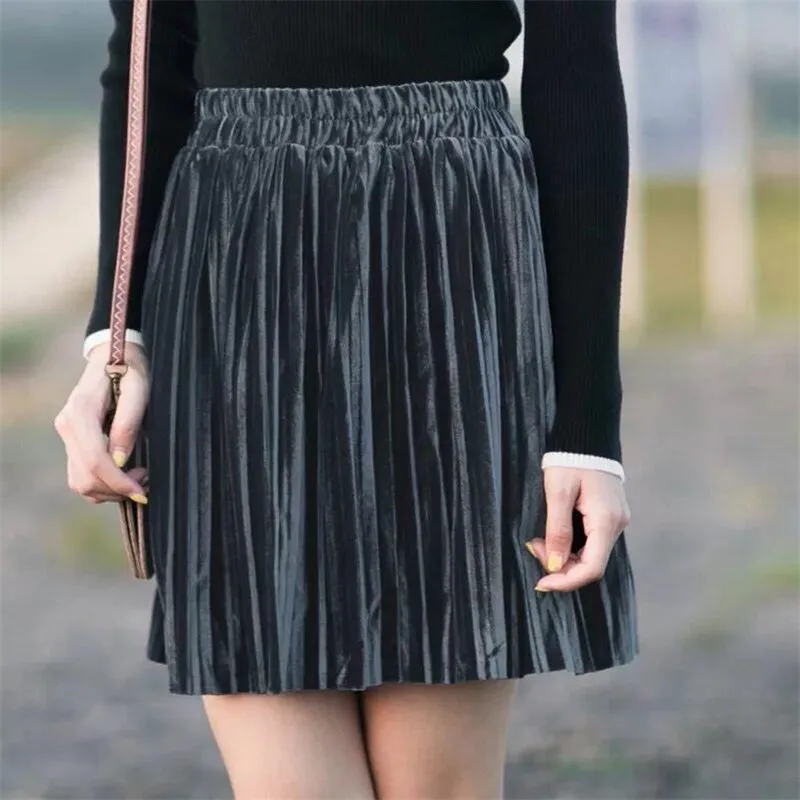 Anglija Stiliaus 2020 M. Rudenį moterys aksomo kietas klostuotas mini sijonas Plius Dydis Veliūras sijonas M-6XL