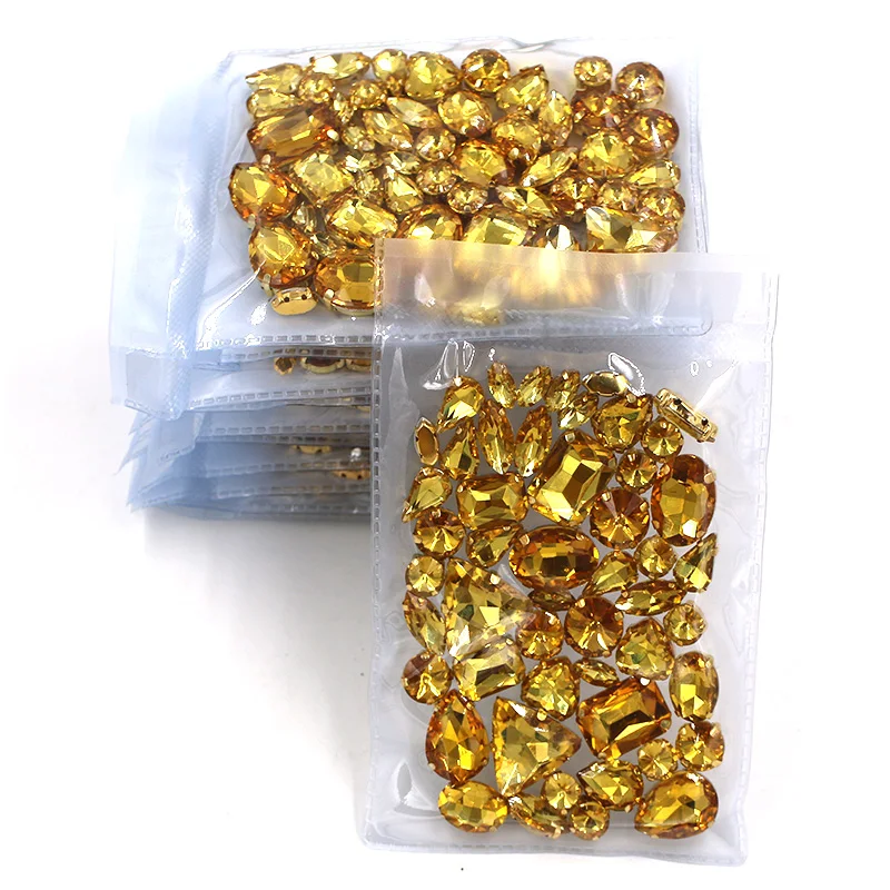 Nemokamas pristatymas Didmeninė 5 krepšiai mišrios formos siūti ant stiklo Aukso geltonos aukso bazės strazdų 