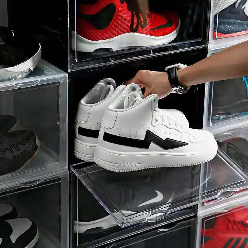 Apsauga nuo dulkių batų spintoje skaidrus, batų dėžės sneaker talpinimo krepšinio batų dėžės sneaker surinkimo ekranas kabineto batai