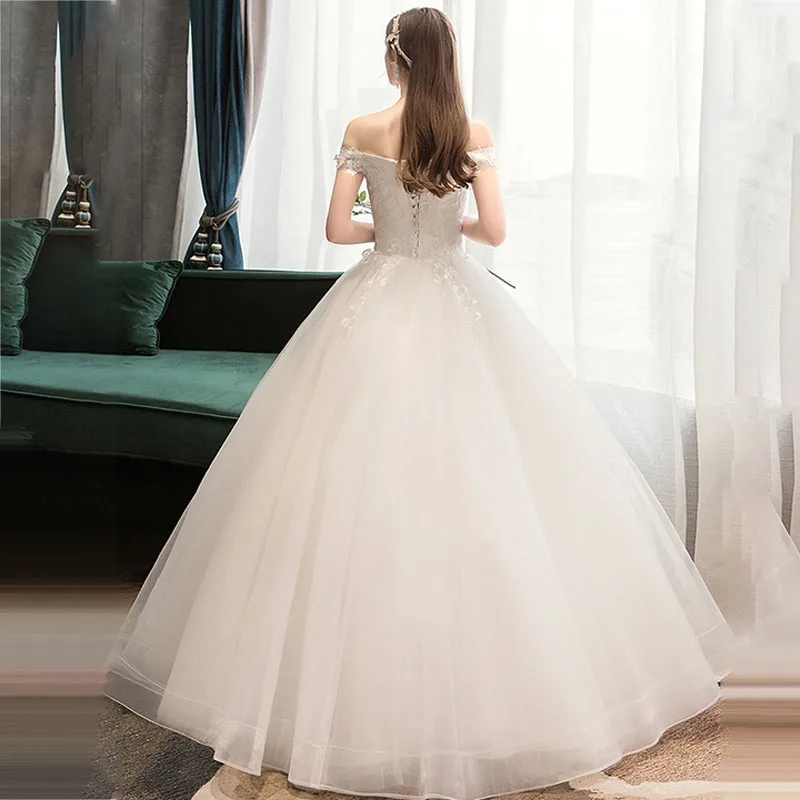 Vestuvių Suknelės, Plius Dydis Tai Yiiya BR688 Elegantiškas Valtis Kaklo Vestidos De Novia Off Peties Perlai Nėrinių Vestuvinės Suknelės 2020 m.