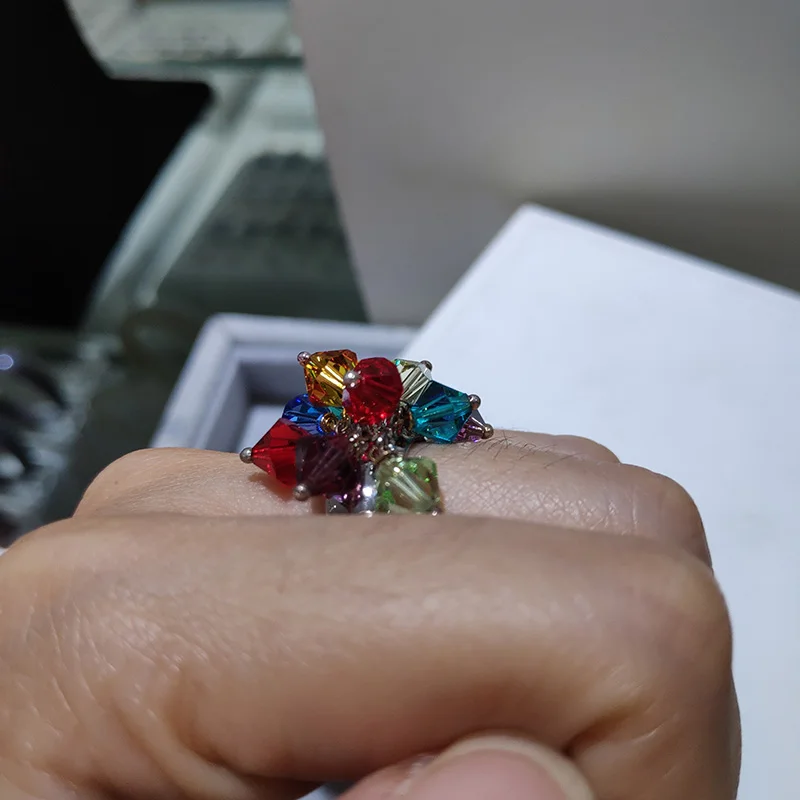 JYX 2020 Seckill Įvairių Spalvų Kristalų Žiedas Spalvinga Žiedas reguliuojamas žiedas 925 sidabro danga šaliai, papuošalai