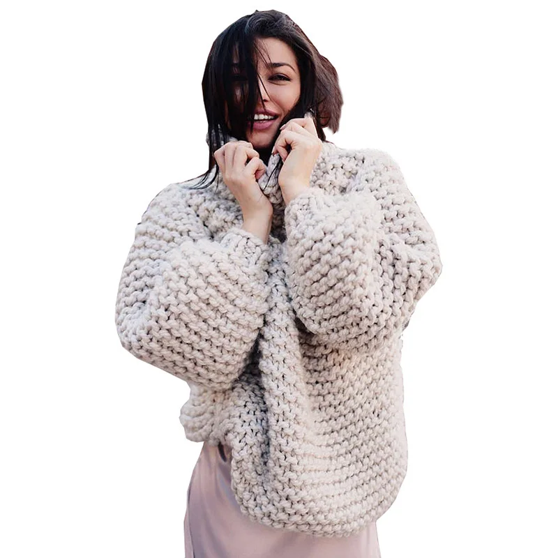 Žiemos 2020 m. Moteris Sutirštės Golfo Džemperis Large dydis 4XL Grynas rankomis austi Megztinis Minkštas Šiltas ponios Žiemos Dryžuotas megztinis