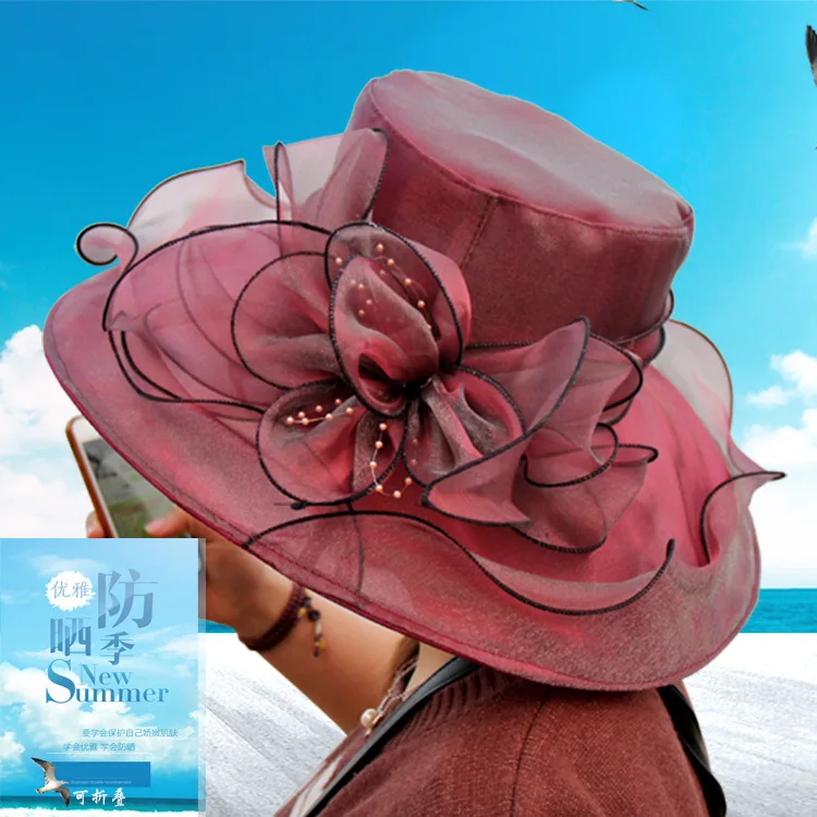 Saulės Skrybėlę Moterų Tinklinio Siūlai Gėlių Vasaros Skrybėlės Moterims Lady Didelis, Platus, Banguoti Kraštų Paplūdimio Skrybėlę Moterų Sunhat