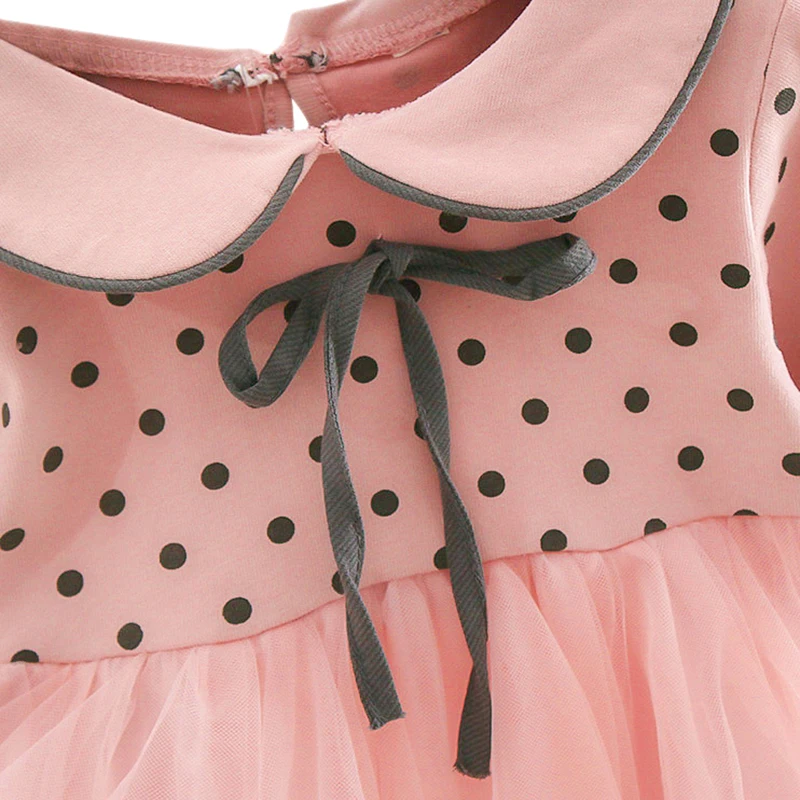 Pavasario New Baby Girl Dress 0-3T Dot Modelis ilgomis rankovėmis Bamblys Mergaitės Saldus Gražių Akių Susiuvimo Lankas Apdailos Suknelė
