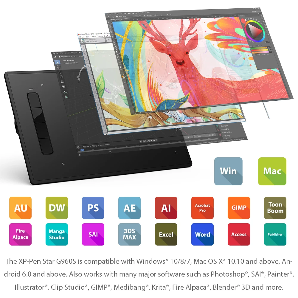 XP-Pen Star G960/960S/S Plius Grafika Tablet Skaitmeninio Piešimo Tablet 8192 Lygiai Parama 