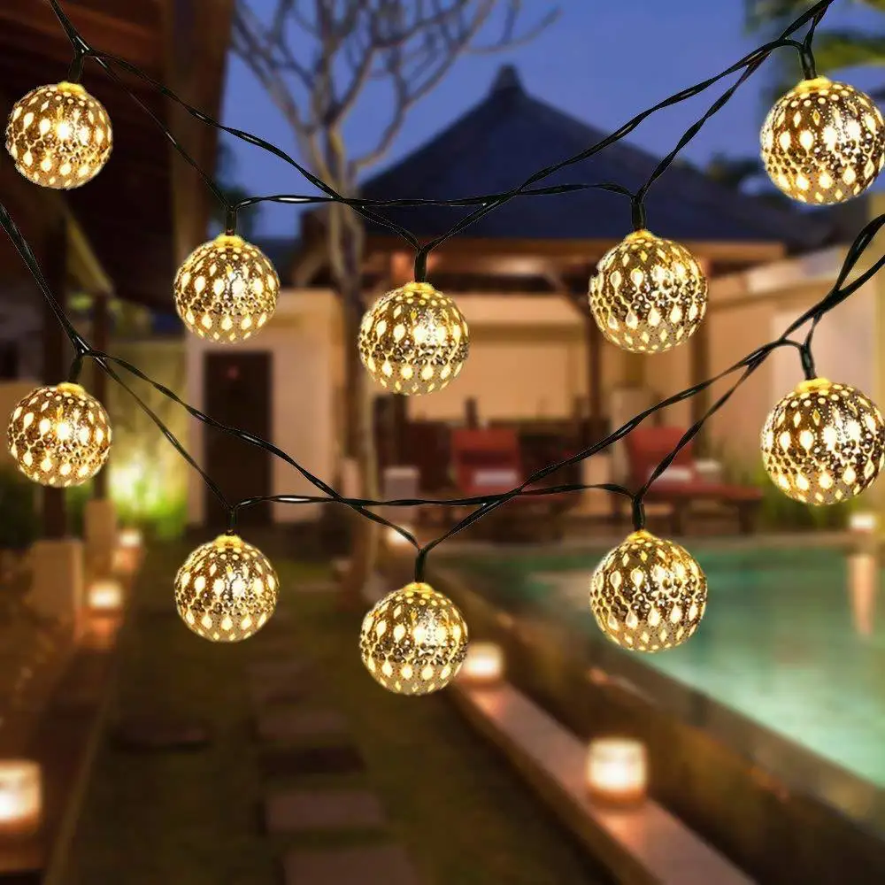 Maroko kaustytomis geležies tuščiaviduriai mažas kamuolys lauko vandeniui LED string žiburiai Kalėdų sodo puošmena žibintai