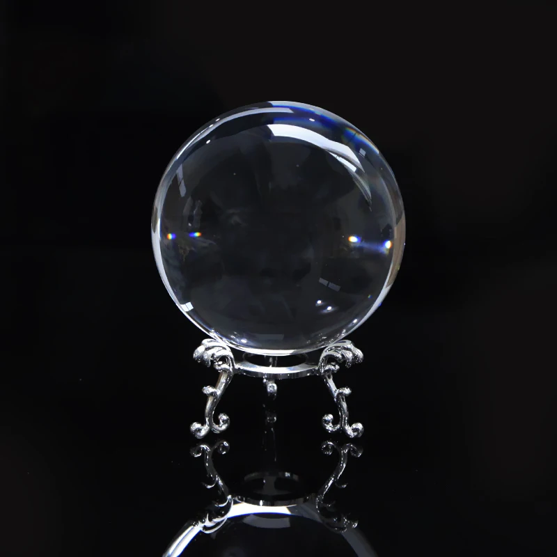 Crystal Ball Didelių Skaidraus Krištolo Rutulį Laimingas Vaivorykštės Foto Krištolo Rutulį su bazės