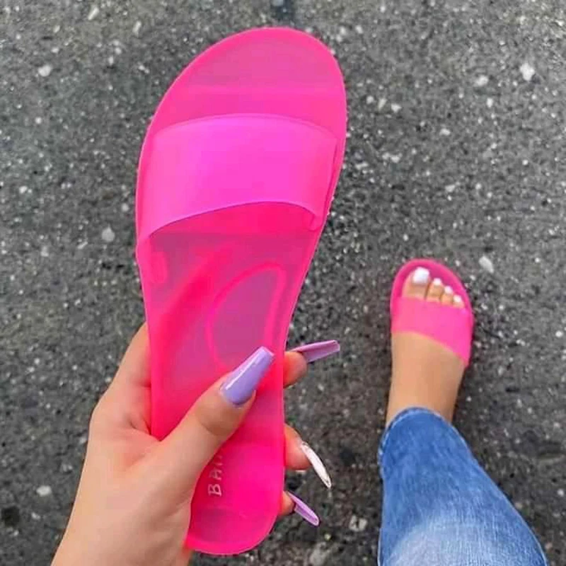 Fluorescencinės geltonos Kristalų Butas Šlepetės moterims Basutės Atviros Kojų PVC skaidres Moteris šlepetės Moterų Candy Spalva sandalias naujas
