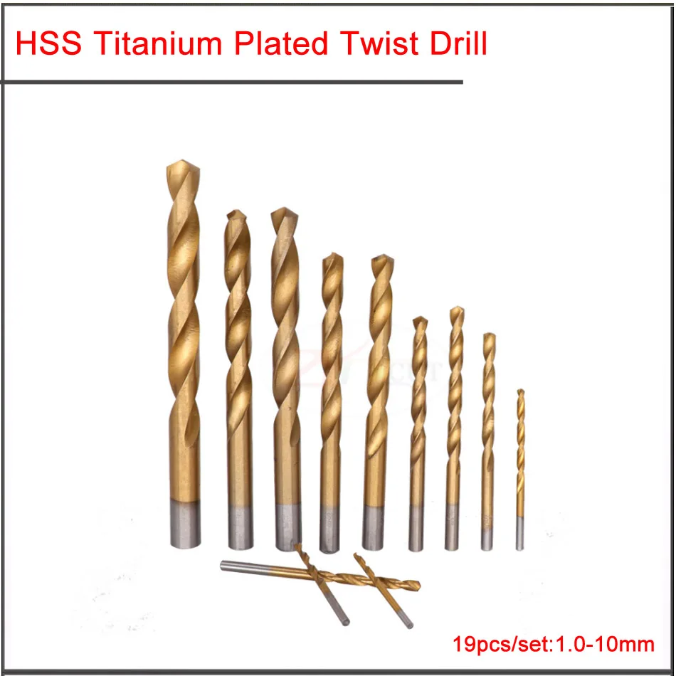 13Pcs/set 1.5-6.5 mm 19pcs/set 1.0-10mm greitapjovio plieno, titano, padengtą twist drill nustatyti,HSS Tiesiu kotu twist drill
