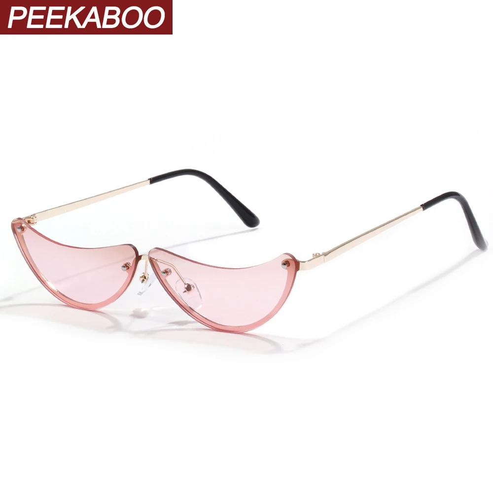 Peekaboo pusė raundo spalva objektyvas derliaus moteris akiniai nuo saulės taškus pusė kadro moteriški saulės akiniai, katės akis, metalo rožinė mėlyna 2021